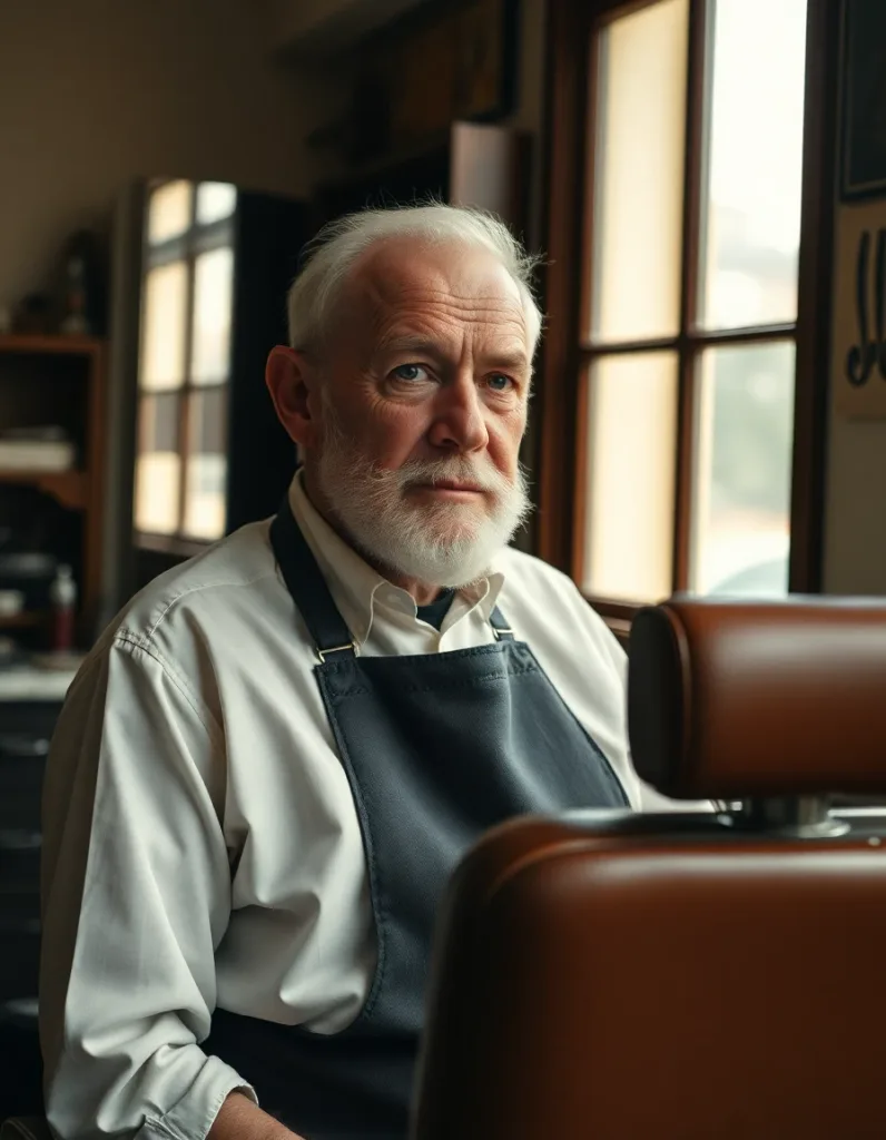 Documentary portrait of an elderly barber in his vintage