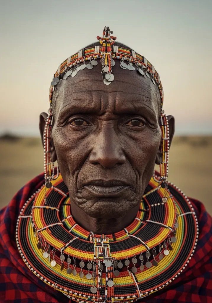 Close portrait of a Maasai elder with intricate beadwork
