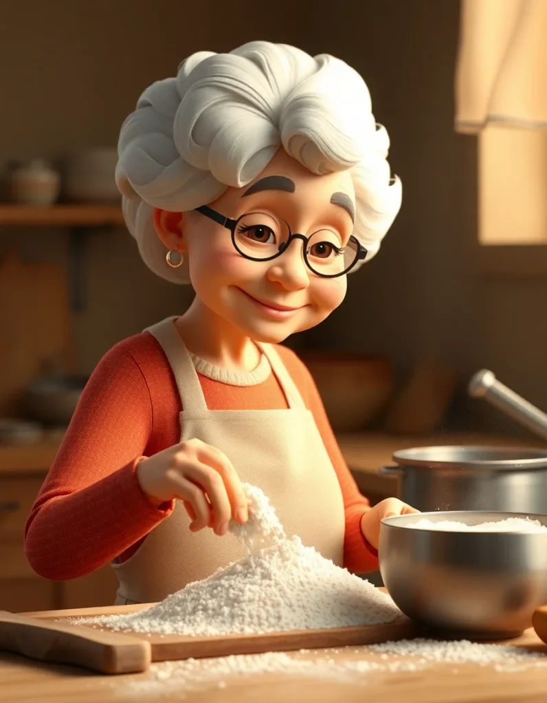 Heartwarming 3D animation style portrait of a grandmother