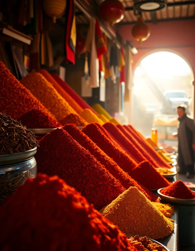 Vibrant Marrakech spice market stall