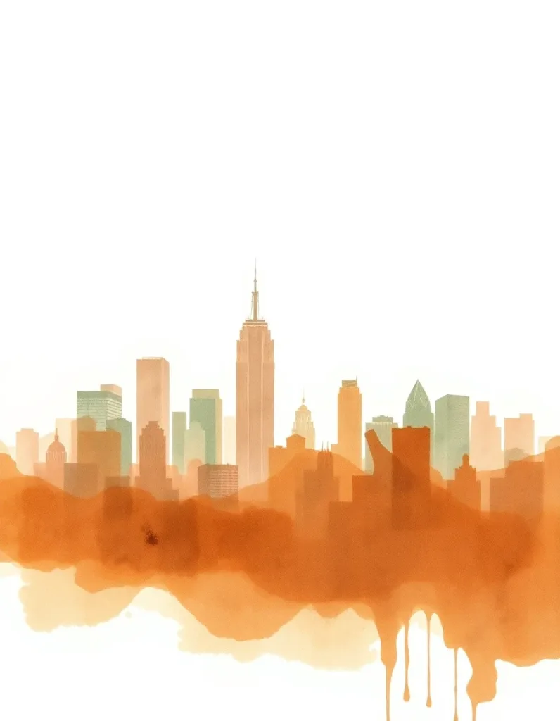A city skyline as a loose watercolor wash