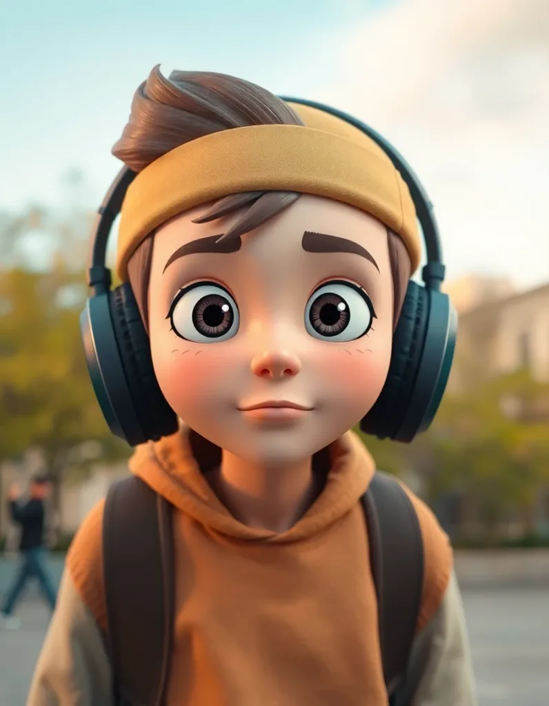 3D animated film style portrait of a teenage skater with