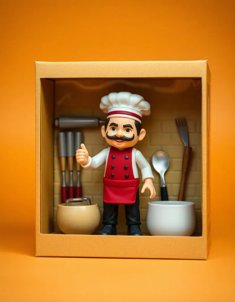 Toy action figure of a chef character in a boxed set with