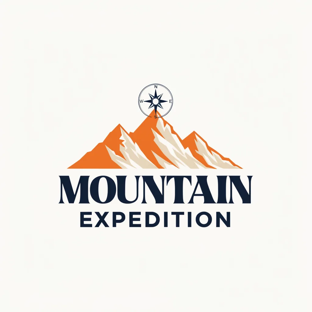 Flat vector badge illustration of a mountain expedition club