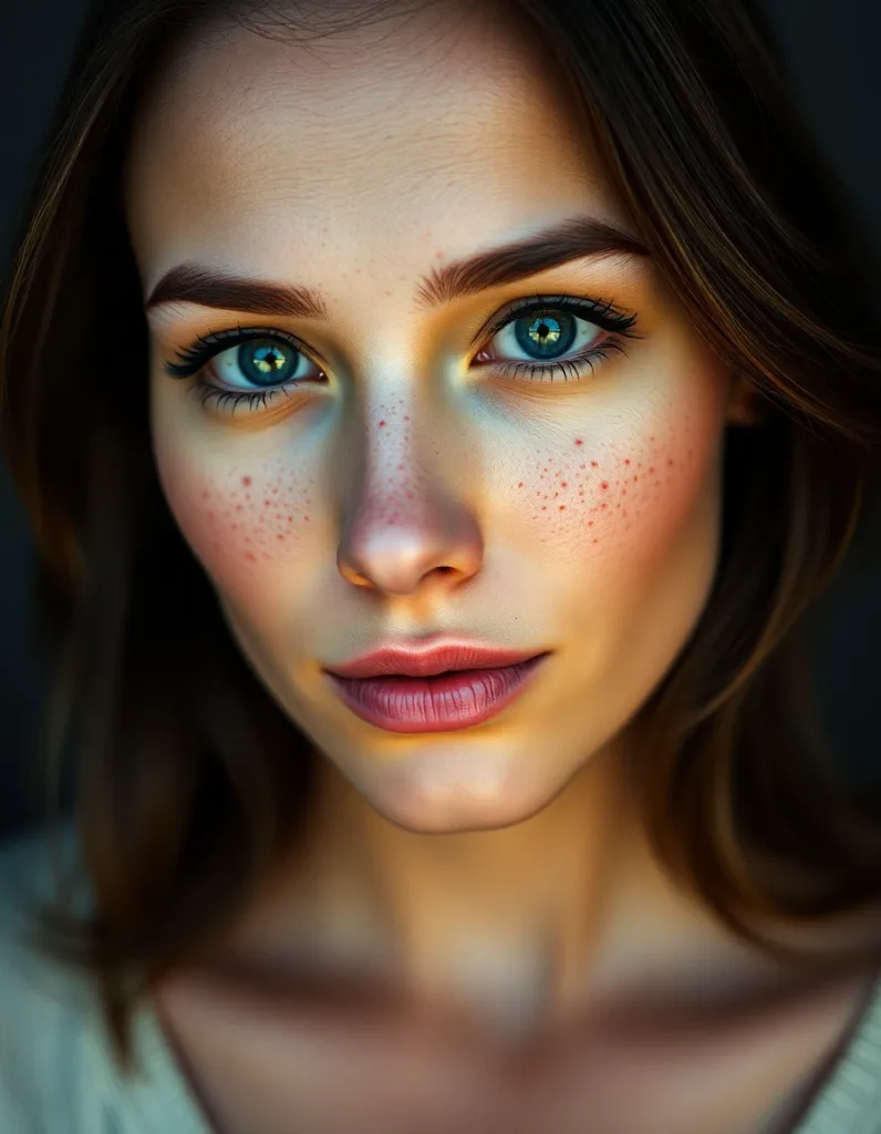 Crisp high-detail portrait of a woman with freckles